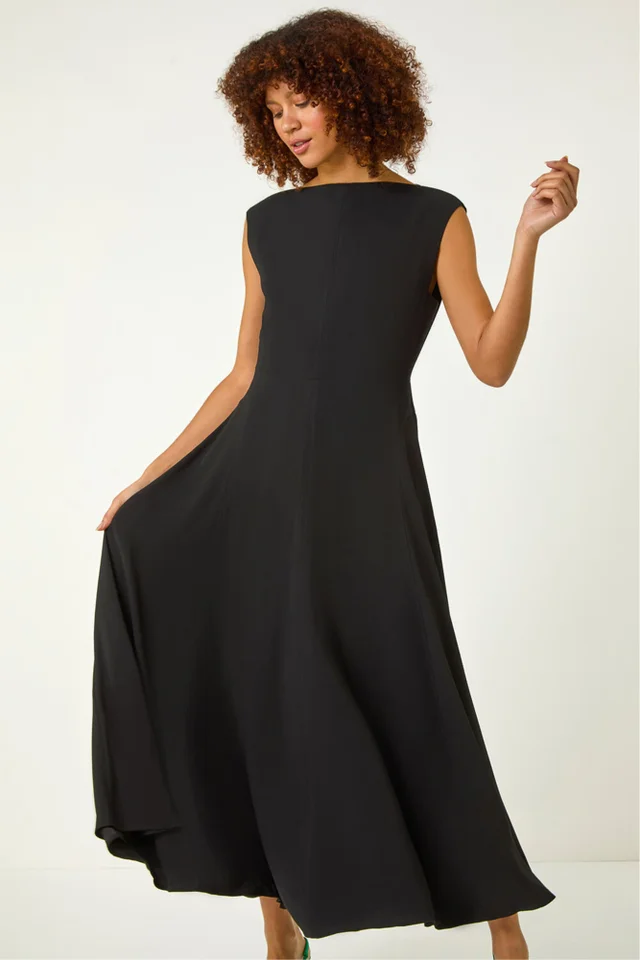 Roman Black Fit & Flare Maxi Dress