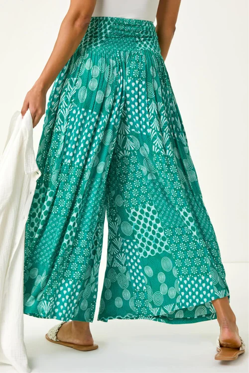 Roman Jade Swirl Print Palazzo Wide Leg Trouser - One Size Image 4