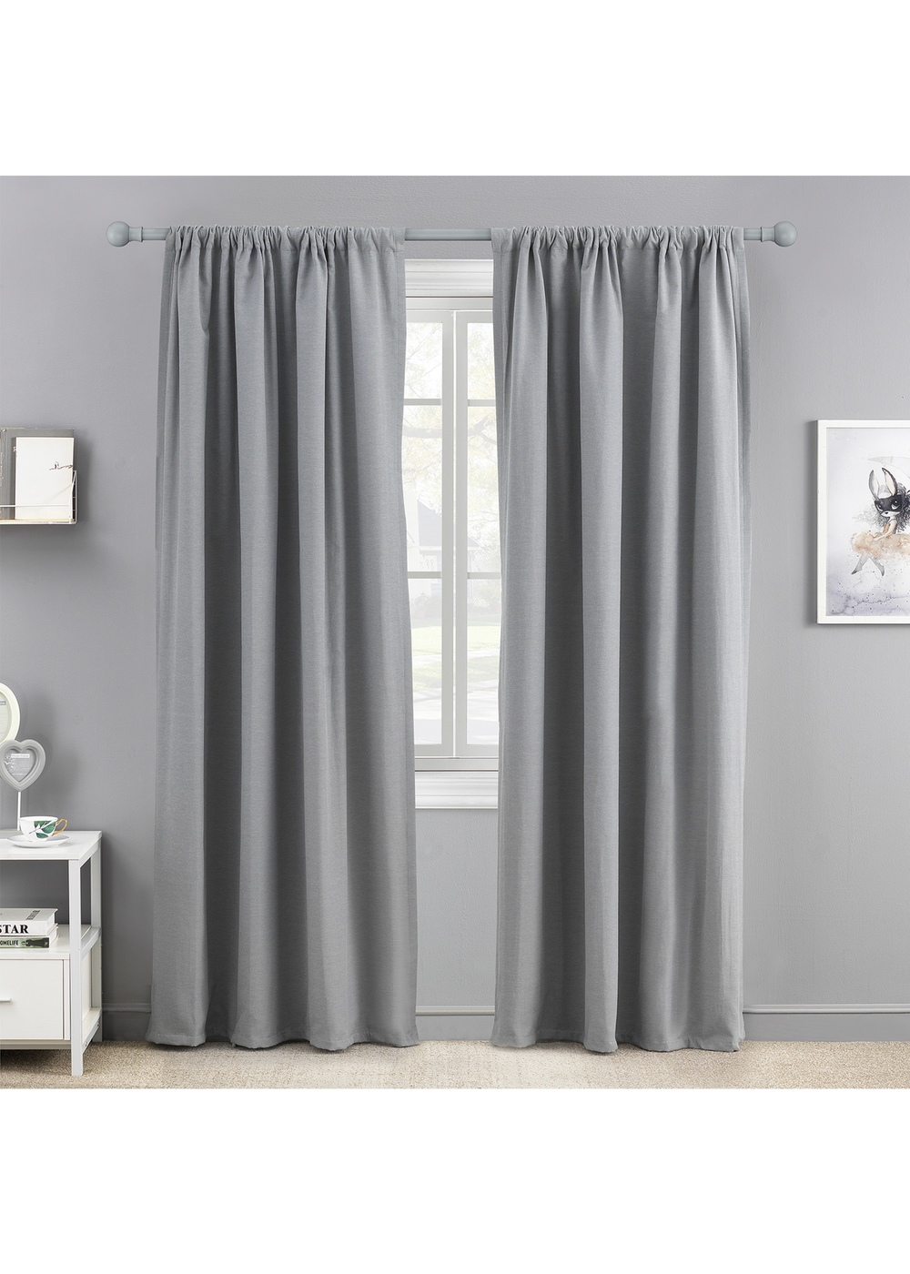 Little Black Book Grey Extendable Ball Curtain Pole - 70-120cm Image 2