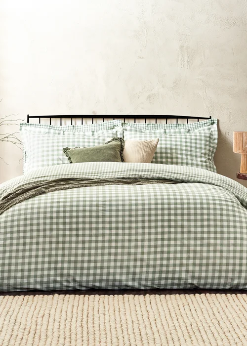 Yard Barton Gingham Check Forest Duvet Cover Set - Single Image 1