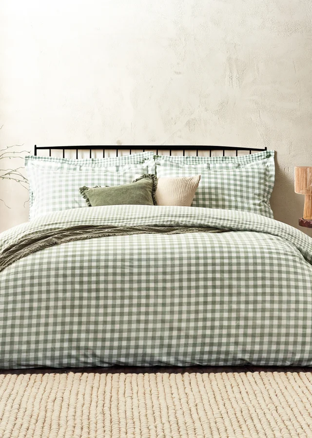 Yard Barton Gingham Check Forest Duvet Cover Set