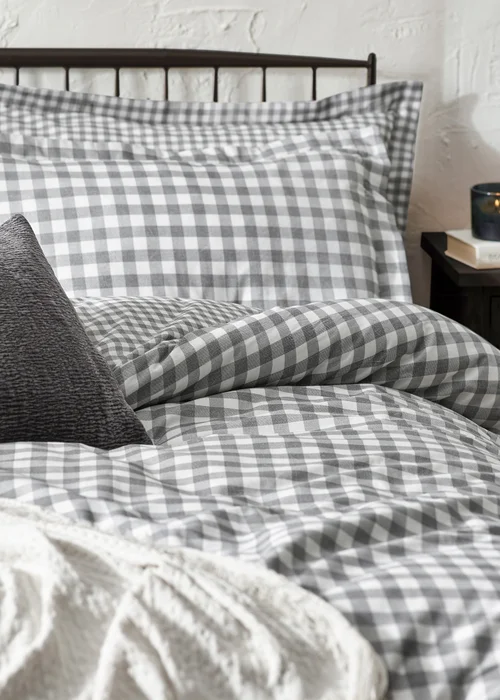 Yard Barton Gingham Check Grey Duvet Cover Set - Single Image 2