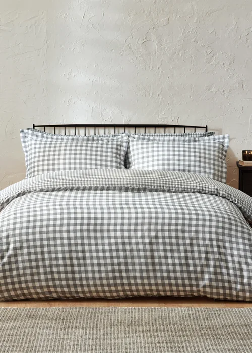 Yard Barton Gingham Check Grey Duvet Cover Set - Single Image 4
