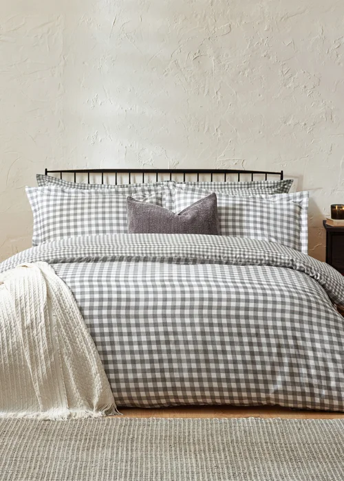 Yard Barton Gingham Check Grey Duvet Cover Set - Single Image 1