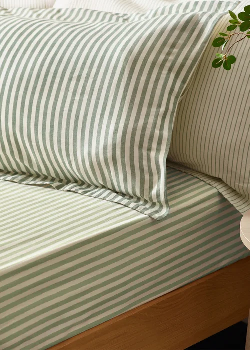 Yard Hebden Melange Stripe Cotton Forest Duvet Cover Set - Single Image 2