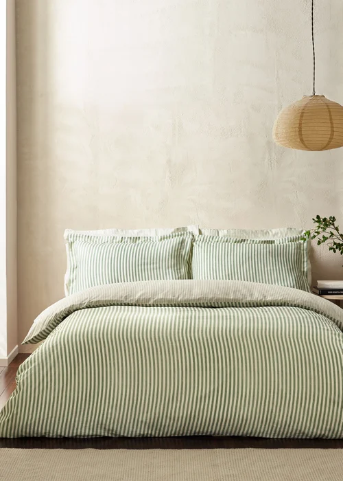 Yard Hebden Melange Stripe Cotton Forest Duvet Cover Set - Single Image 4