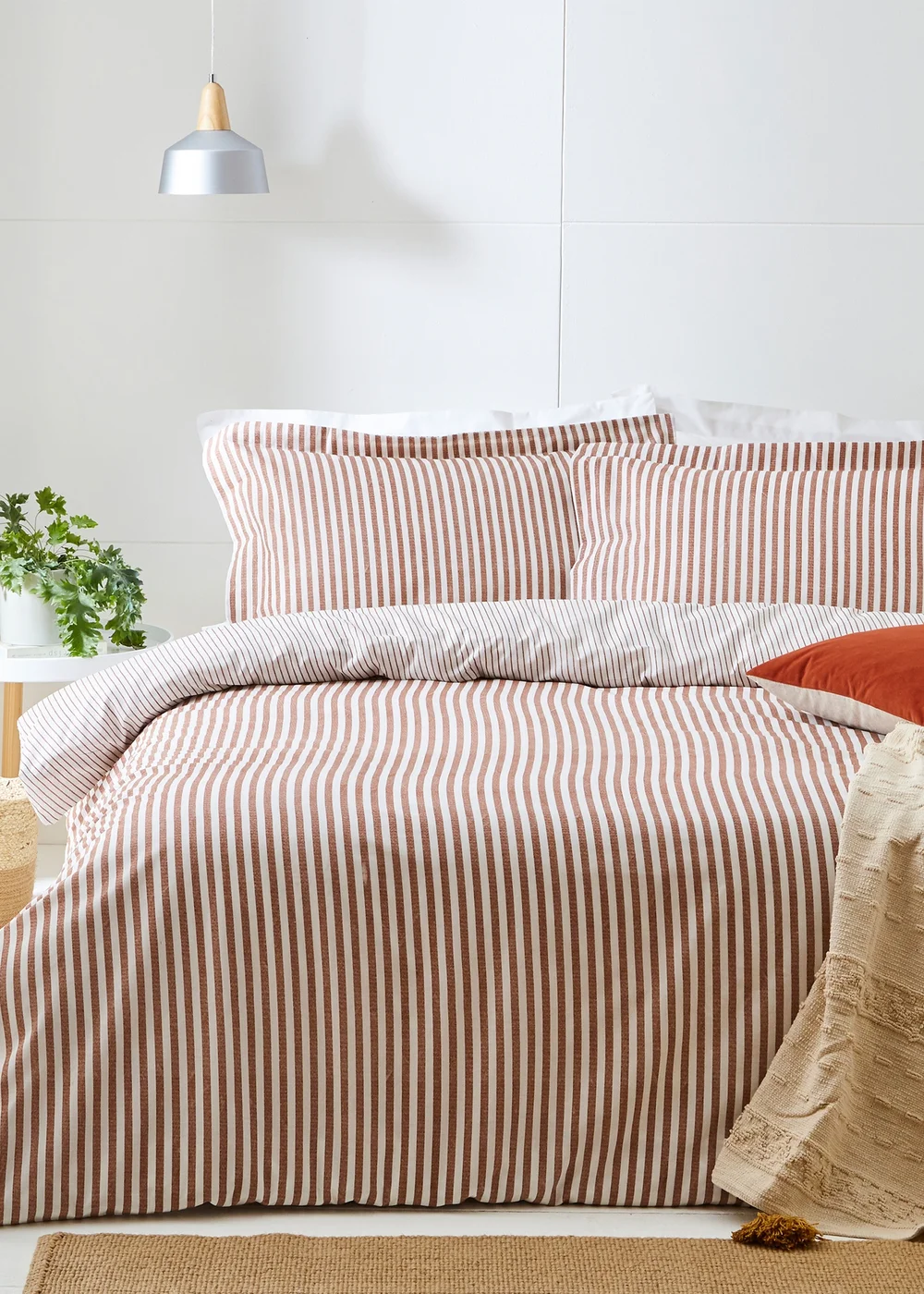 Yard Hebden Melange Stripe Cotton Pecan Duvet Cover Set - Single Image 1
