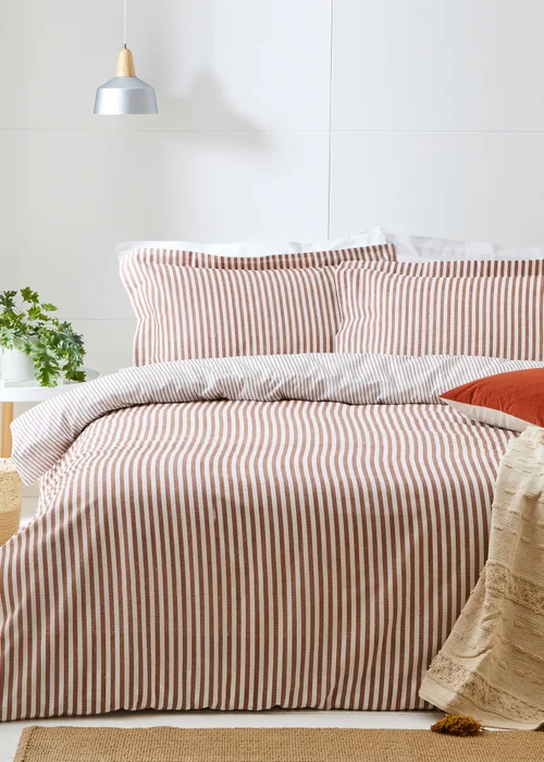 Yard Hebden Melange Stripe Cotton Pecan Duvet Cover Set - Single Image 1