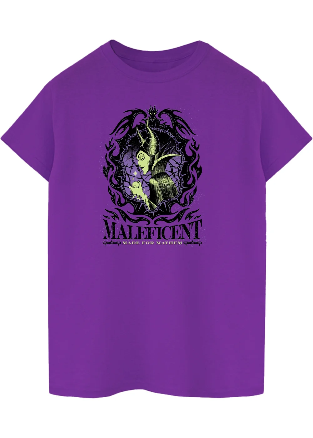 Spiral Galaxy Disney Villains Maleficent Boyfriend Fit Women's Purple Graphic Boyfriend Fit T-Shirt - Small Image 1