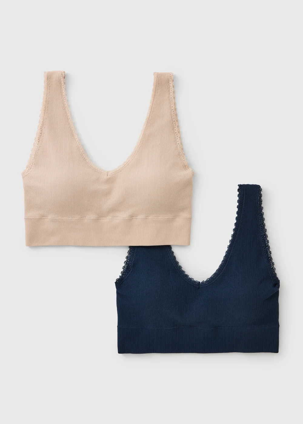 2 Pack Nude Seam Free Ribbed Bralettes - S Image 1