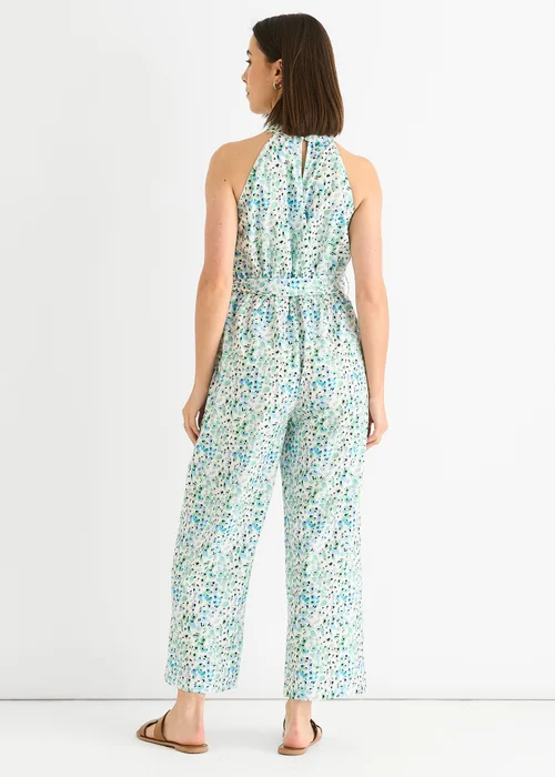 Gini London Blue Petit Halter Neck Keyhole Wide Leg Crop Jumpsuit - 12 Image 2