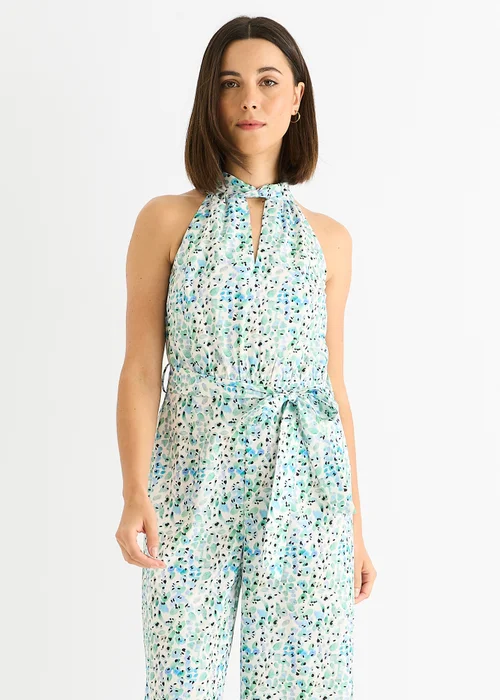 Gini London Blue Petit Halter Neck Keyhole Wide Leg Crop Jumpsuit - 12 Image 3