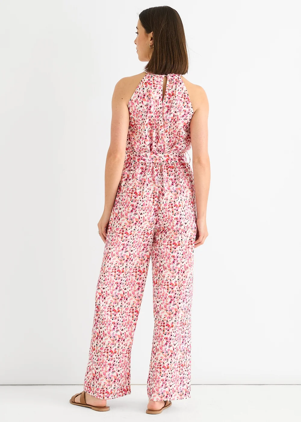 Gini London Pink Halter Neck Keyhole Wide Leg Jumpsuit - 12 Image 2