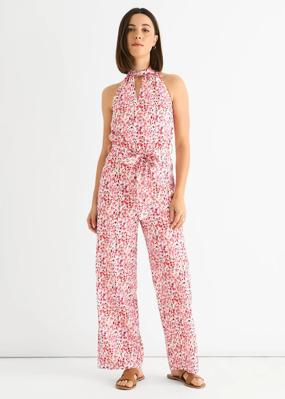 Gini London Pink Halter Neck Keyhole Wide Leg Jumpsuit - 12 Image 1