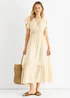 Gini London Beige Crochet Lace Panel Elasticated Waist Midi Dress - L/XL Image 1