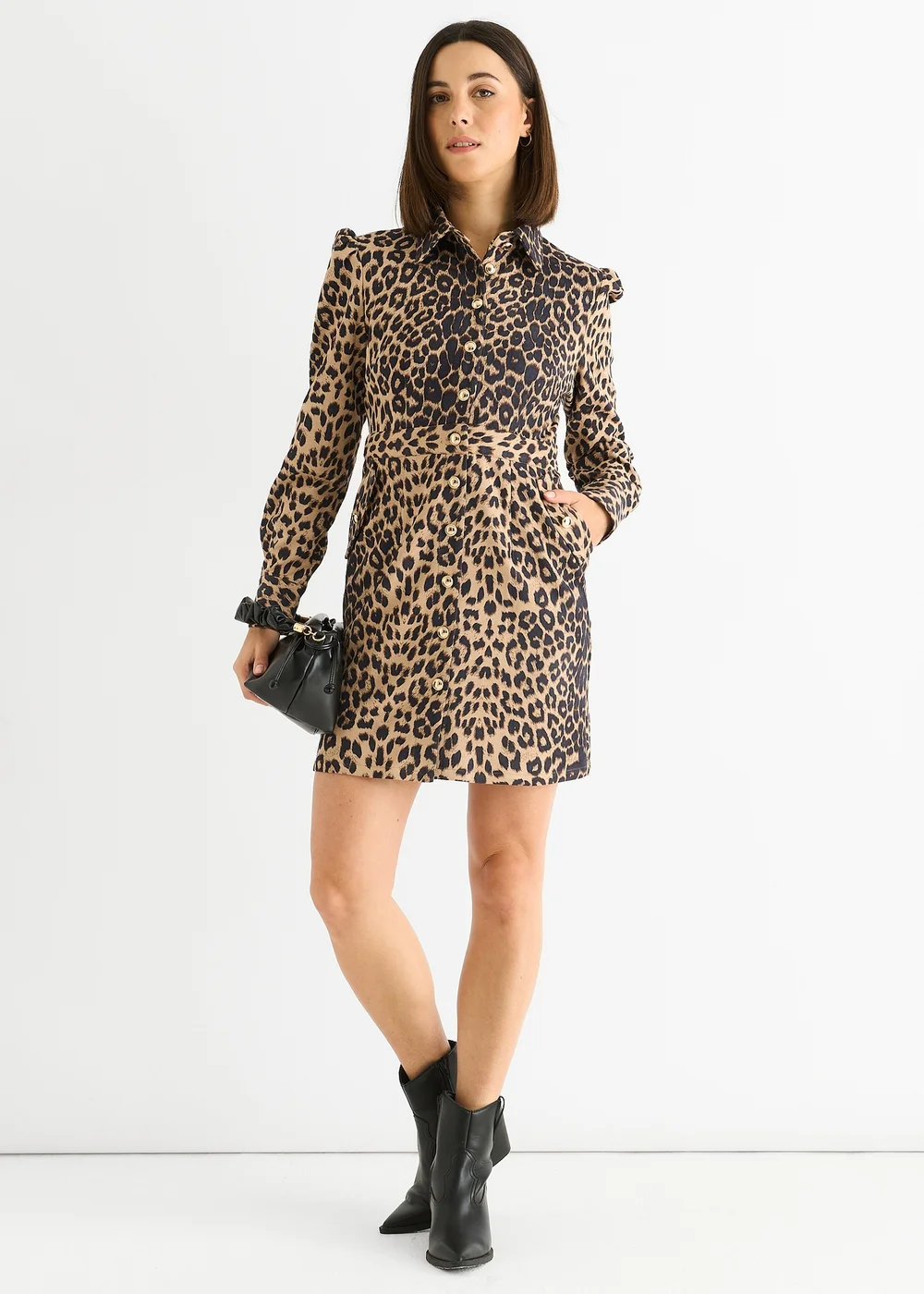 Gini London Brown Animal Print Military Mini Dress - 10 Image 2