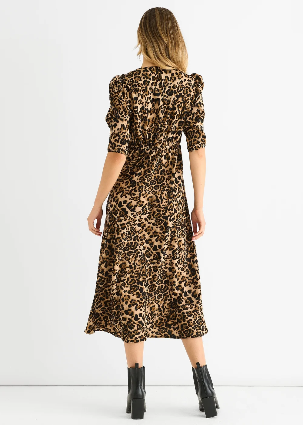 Gini London Brown Animal Print Satin Animal Shift Midi Dress - 10 Image 2