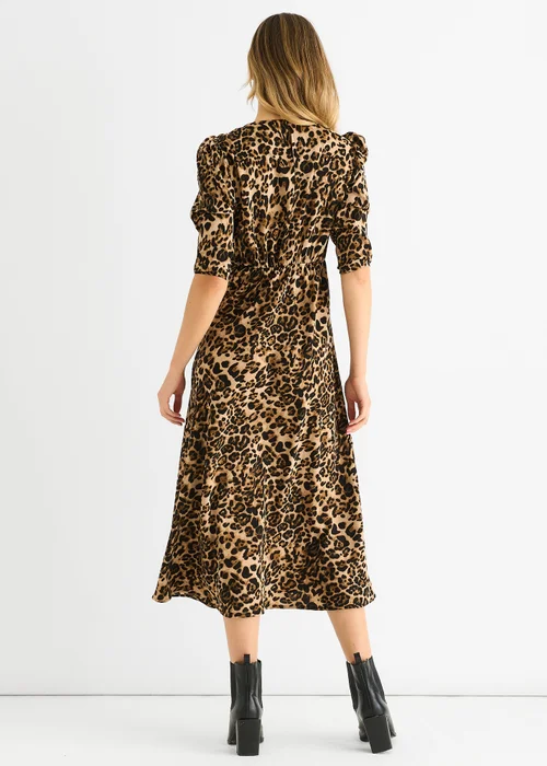 Gini London Brown Animal Print Satin Animal Shift Midi Dress - 10 Image 2