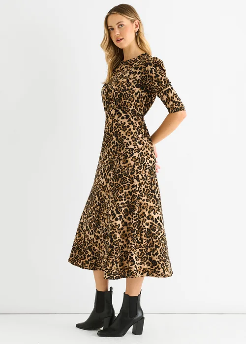 Gini London Brown Animal Print Satin Animal Shift Midi Dress - 10 Image 4