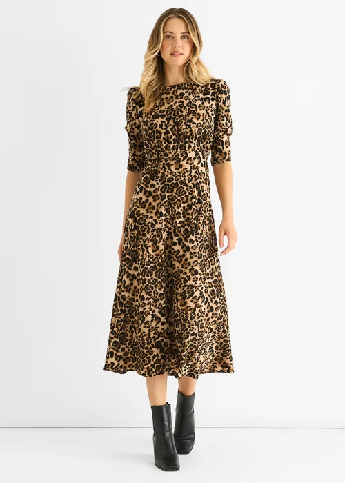 Gini London Brown Animal Print Satin Animal Shift Midi Dress - 10 Image 1