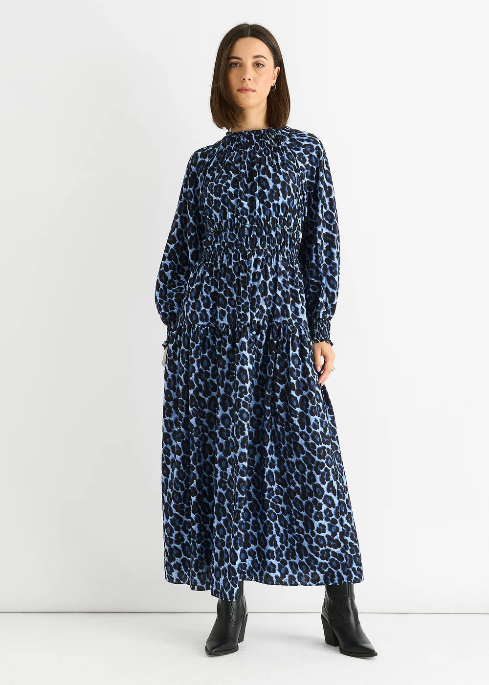 Gini London Blue Animal Print Shirred High Neck Maxi Dress - 8 Image 2