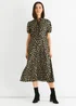 Gini London Green Animal Print Ruffle Neck Midi Dress - 8 Image 1
