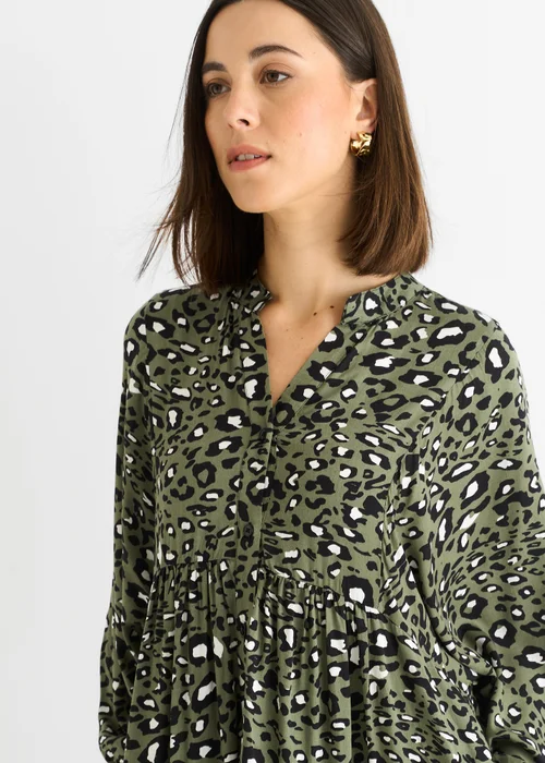 Gini London Khaki Viscose Animal Oversized Smock Maxi Dress - S/M Image 3