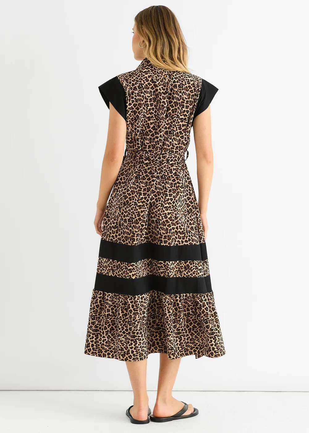 Gini London Brown Animal Contrast Panel Smock Midi Dress - L/XL Image 2
