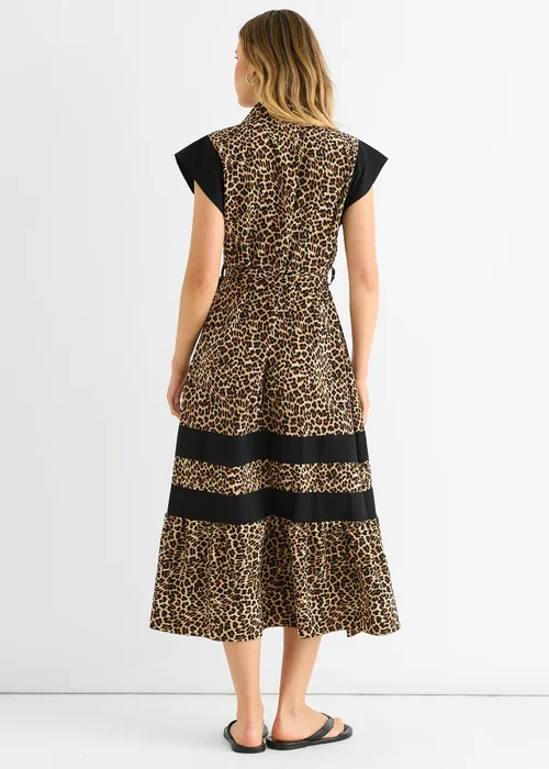 Gini London Brown Animal Contrast Panel Smock Midi Dress - L/XL Image 2