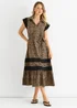 Gini London Brown Animal Contrast Panel Smock Midi Dress - L/XL Image 1