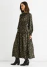 Gini London Khaki Animal Print Shirred High Neck Maxi Dress - 16 Image 4