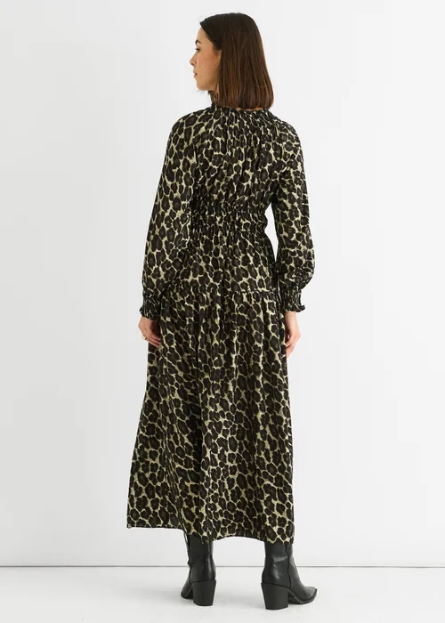 Gini London Khaki Animal Print Shirred High Neck Maxi Dress - 16 Image 2