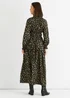 Gini London Khaki Animal Print Shirred High Neck Maxi Dress - 16 Image 2
