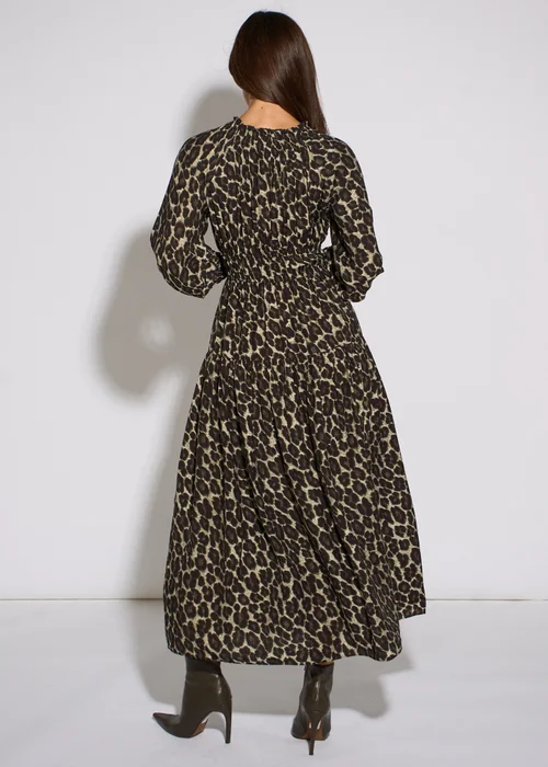 Gini London Khaki Animal Print Shirred High Neck Maxi Dress - 14 Image 2