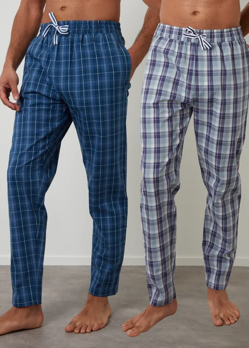 Threadbare Blue 2-Pack Cotton Poplin Check Lounge Pants - Extra Large Image 2