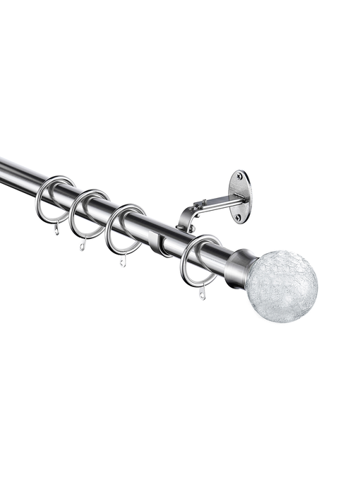 Little Black Book Stainless Steel Extendable Clear Crackled Ball Curtain Pole - 70-120cm Image 3