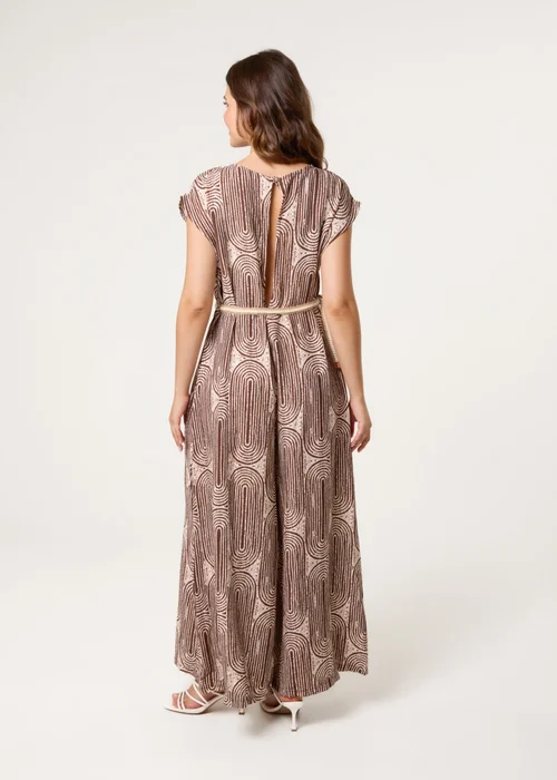 Blue Vanilla Brown Belted Oversized Printed Jumpsuit - One Size Image 4