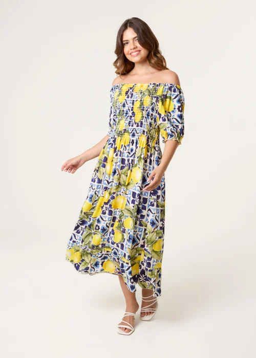 Blue Vanilla Navy Lemon Print Milkmaid Dress - M/L Image 3