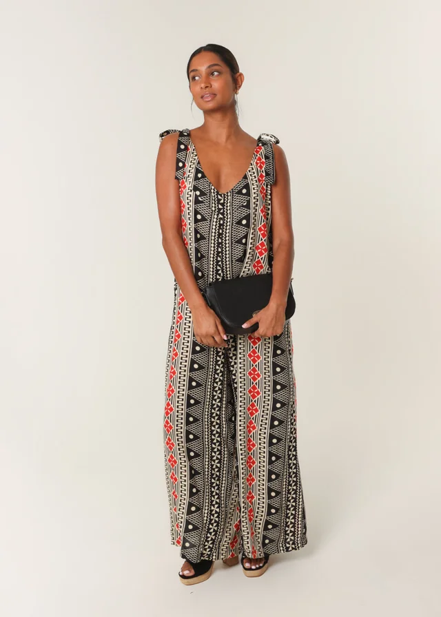 Blue Vanilla Multi Aztec Tie Shoulder Jumpsuit