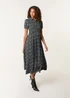Blue Vanilla Black Ditsy Floral Puff Sleeve Shirred Dress - S Image 1
