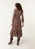 Blue Vanilla Black Floral Printed Shirred Waist Midi Shirt Dress - Small Image 4