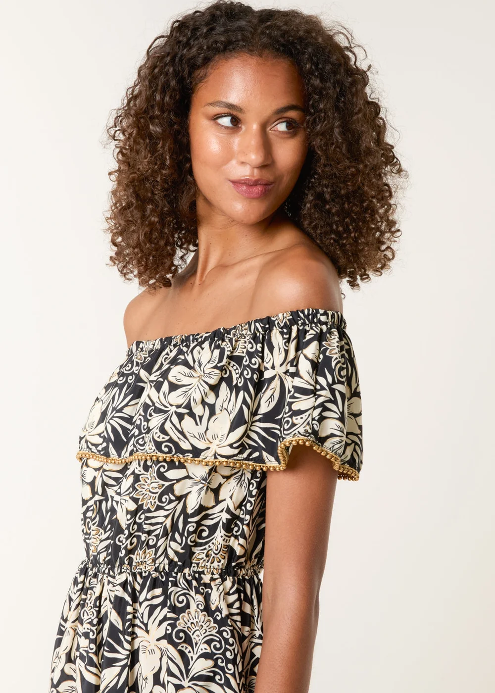 Blue Vanilla Black Gold Beaded Bardot Midi Dress - M/L Image 2