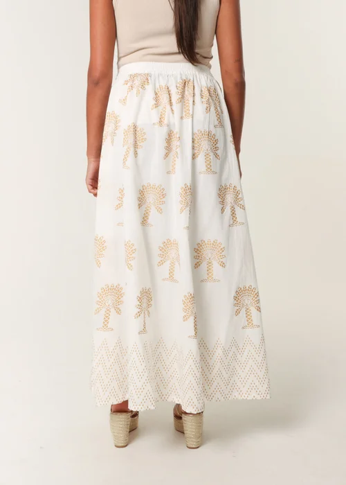 Blue Vanilla Ivory Gold Palm Print Circle Skirt - L/XL Image 4
