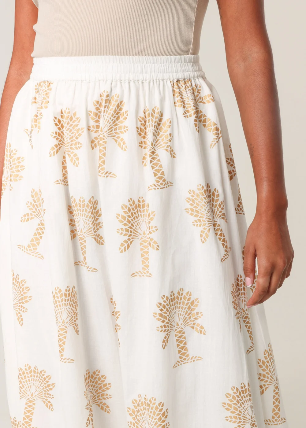 Blue Vanilla Ivory Gold Palm Print Circle Skirt - L/XL Image 2