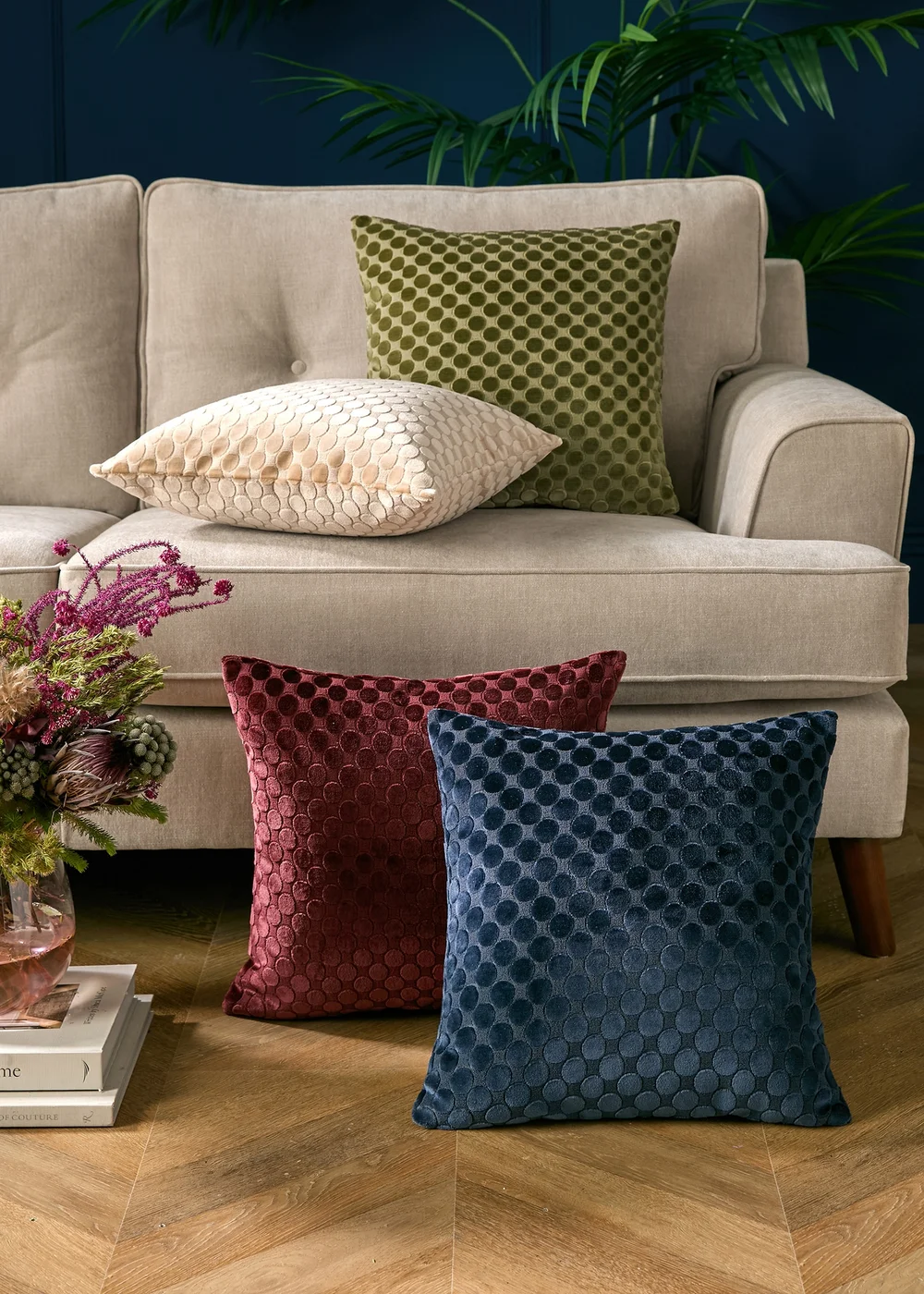 Soiree Velvet Spot Velvet Navy Filled Cushion - 43W X 43D Image 5