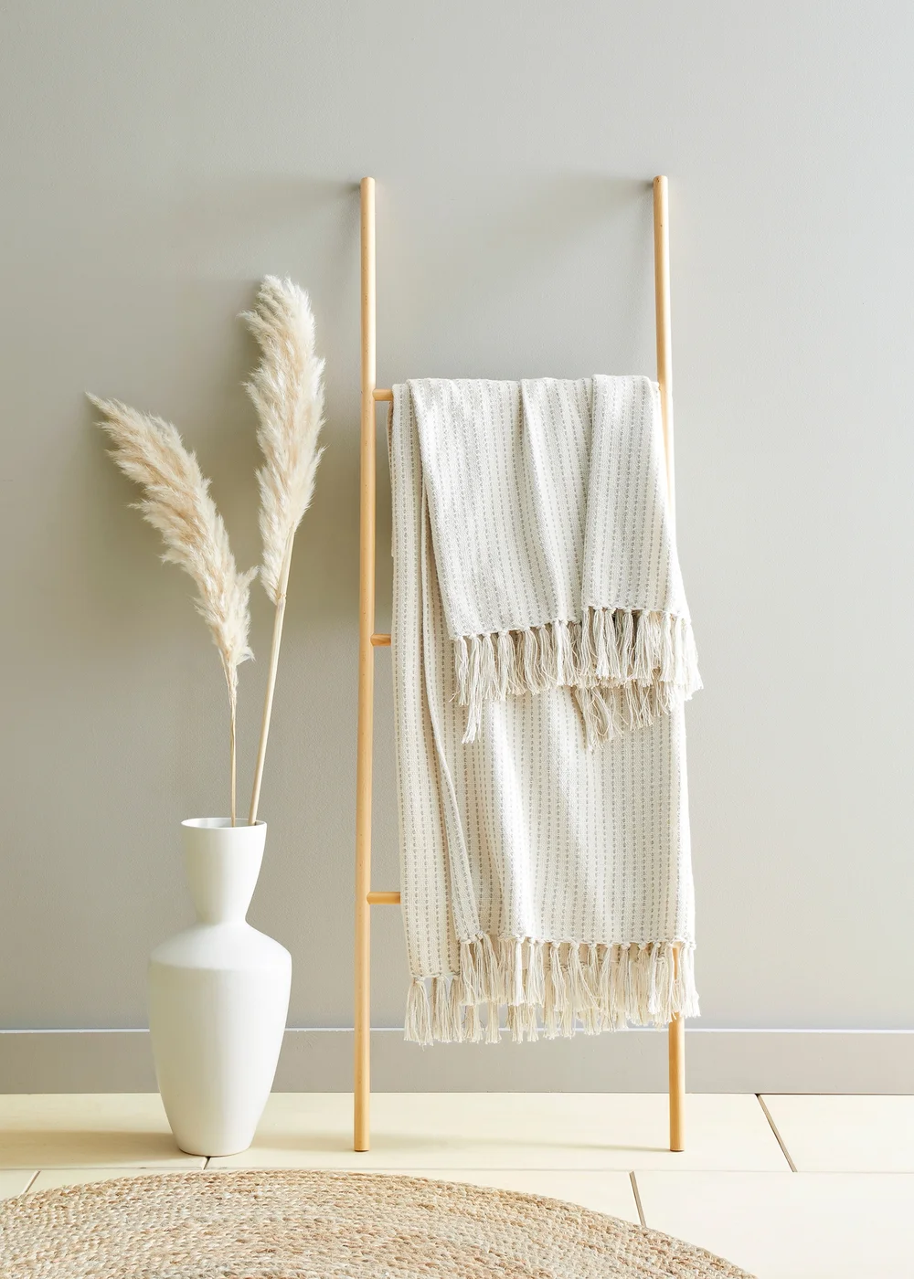 Drift Quinn Tasselled Cream Throw - 200 x 200cm Image 1