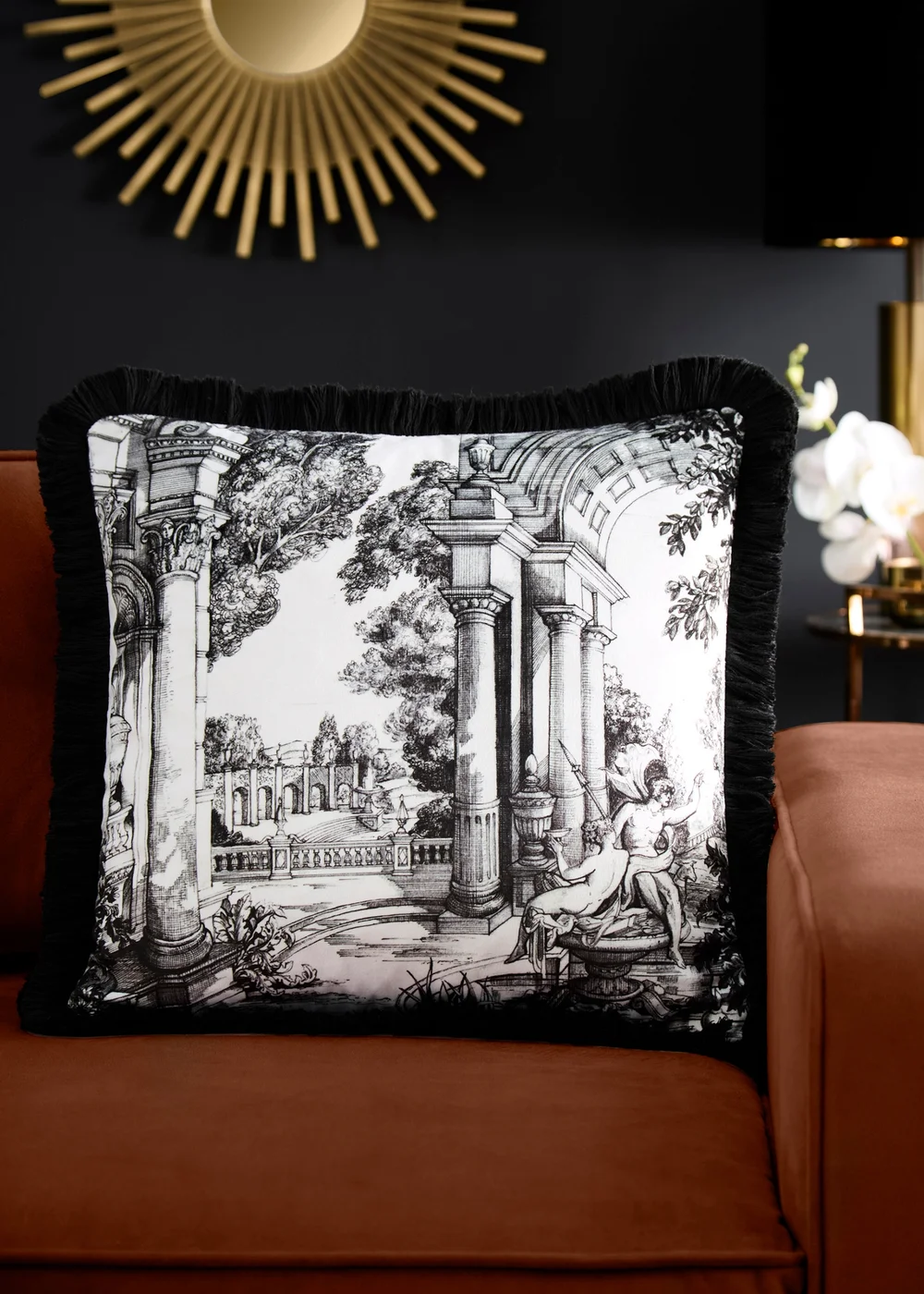 Laurence Llewelyn-Bowen Vista Velvet Black/White Filled Cushion - 43W X 43D Image 1