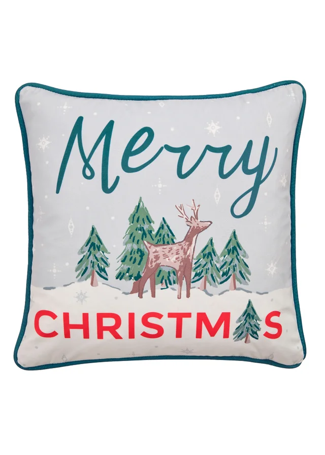 Fusion Merry Christmas Deer Velvet Green Filled Cushion