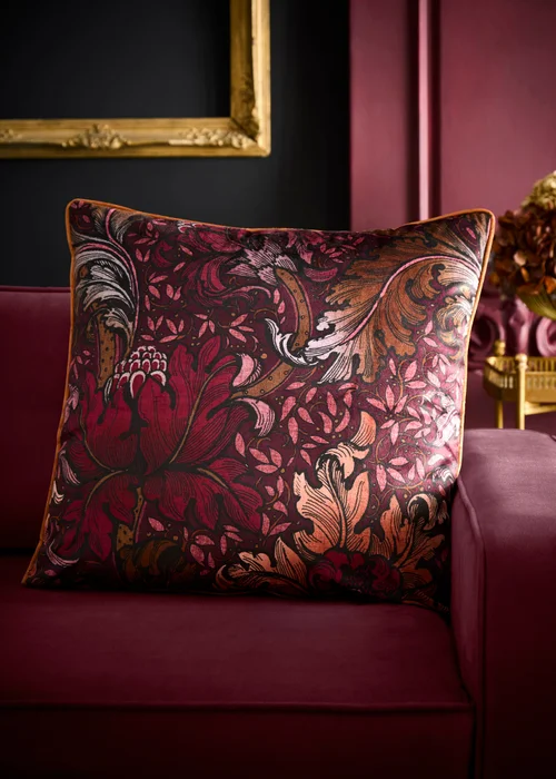 Laurence Llewelyn-Bowen Morris Major Chintz Burgundy Large Filled Cushion - 55 x 55cm Image 1