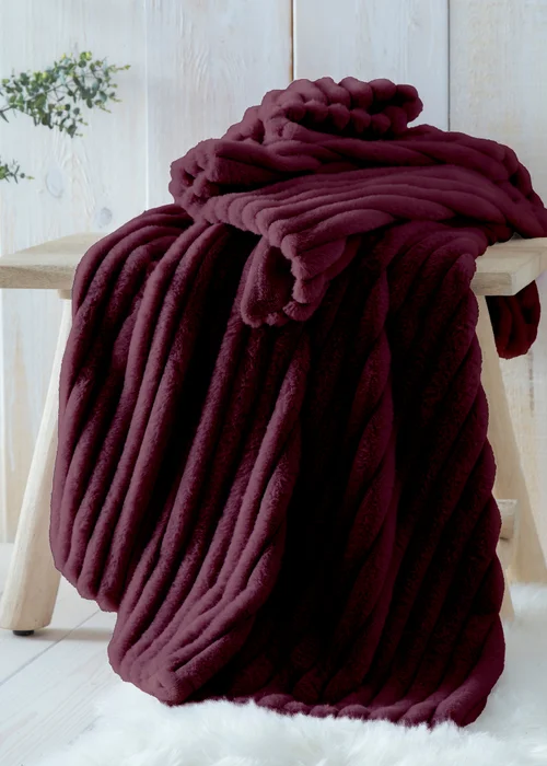 Appletree Morritz Soft Faux Fur Burgundy Bedspread - 130 x 180cm Image 1